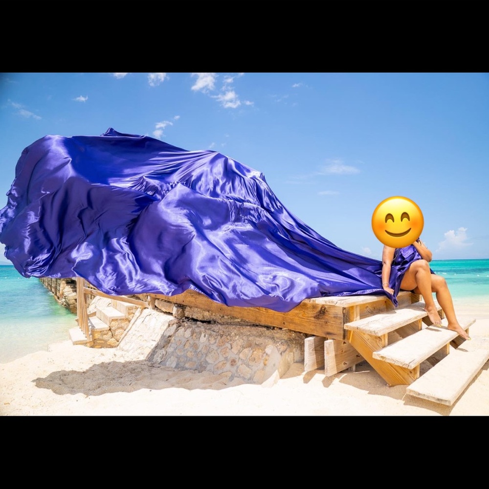 ROYAL PURPLE SATIN FLYING DRESS PHOTOSHOOT DRESS Very Long Train Santorini style